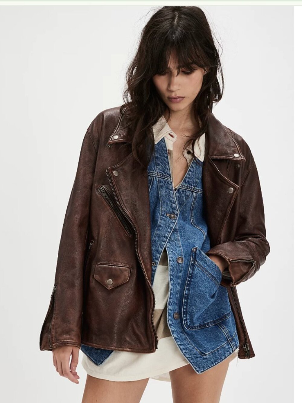 NWOT $698 We The Free Jealousy 100% Leather Moto Jacket Chocolate Fondant RARE